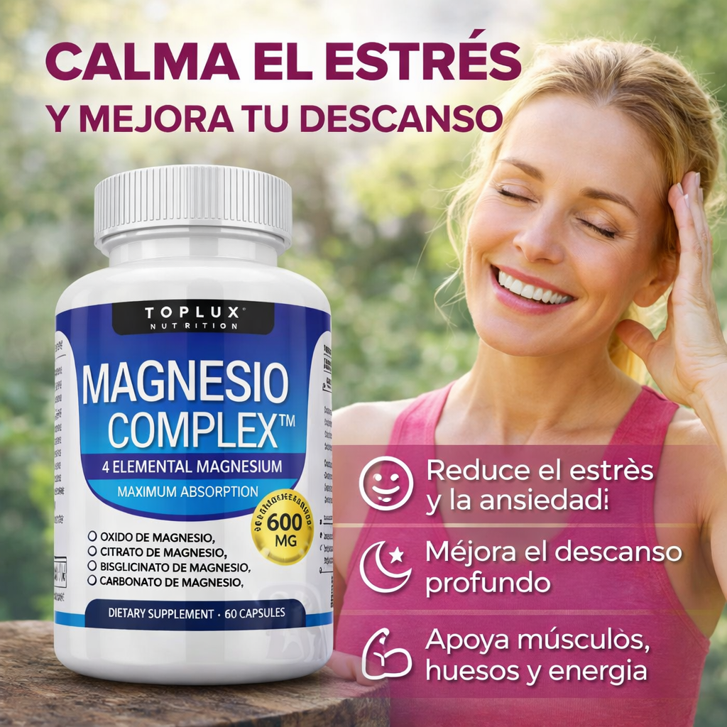 Magnesio Complex ⚡💊 (600MG - 60 cápsulas) 💪 Recupera tu energía, calma tu mente y duerme profundo